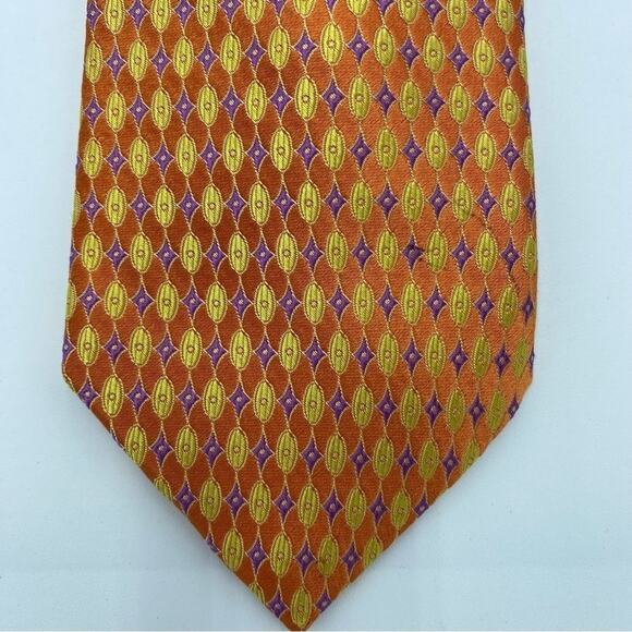 IKE BEHAR Men’s Yellow & Orange Designer 100% Silk Tie - Picture 3 of 6
